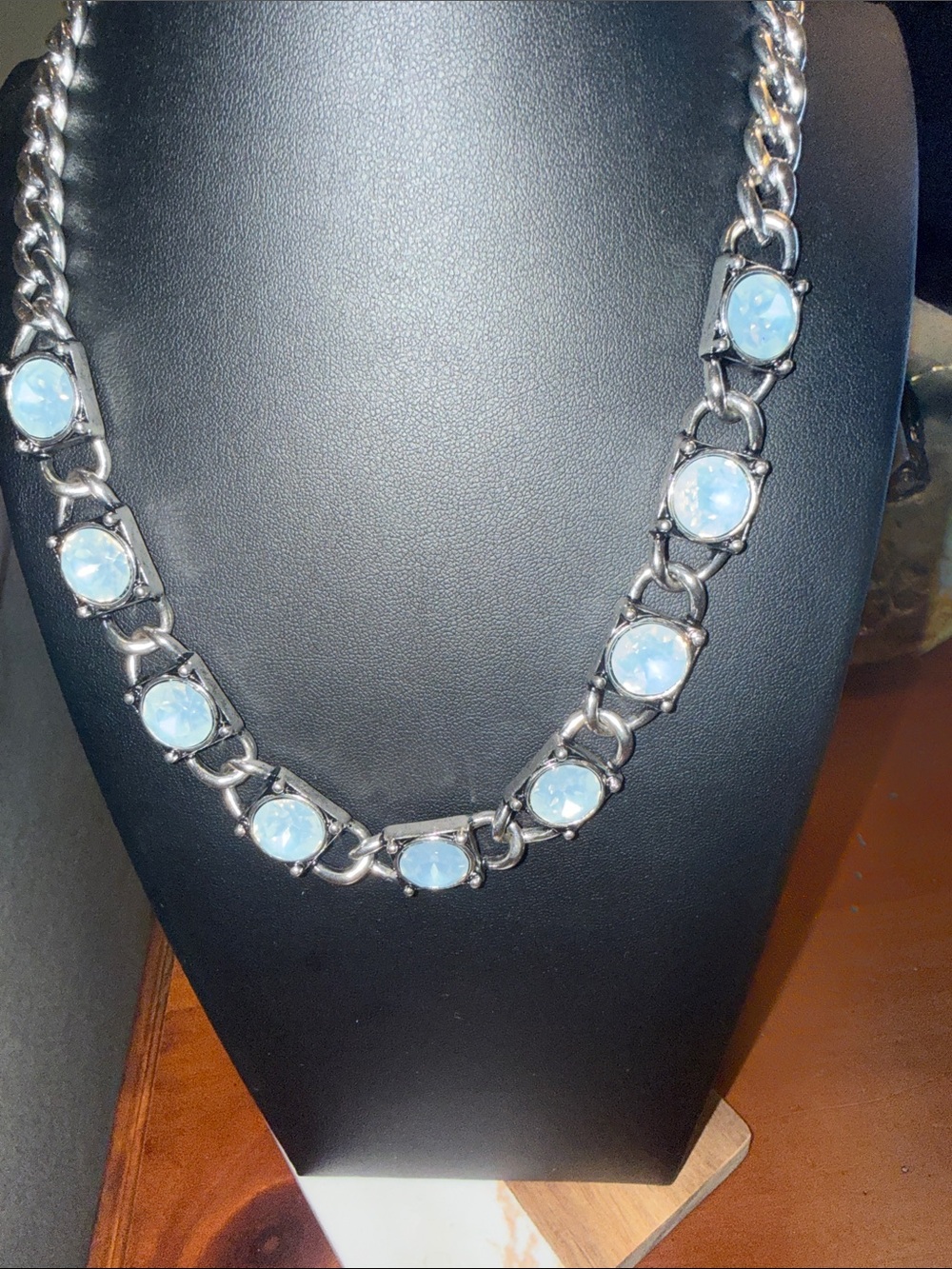 Silver-Tone Chain Necklace with Clear Crystal Accents